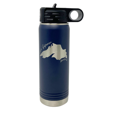 Lake Superior - 20oz Insulated Water Bottle - Navy - AdventureUs