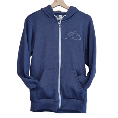 Lake Superior Sweatshirt - Zip Up Hoodie - Heather Navy - AdventureUs