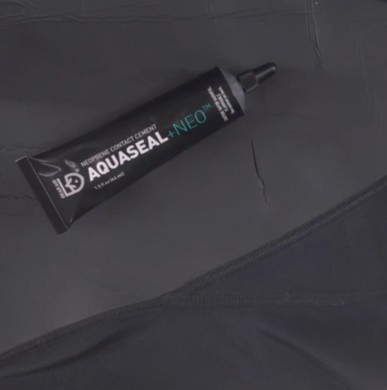 Wetsuit repair is simple and quick with Aquaseal NEO. Previously known as Seal Cement, this black contact cement is formulated to permanently bond with neoprene and other coated materials. With this flexible liquid adhesive, repairing neoprene gear can be done within half an hour. 