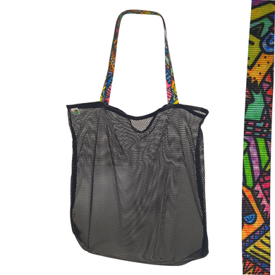 Black mesh bag with choice of colorful handles Generous size: 23