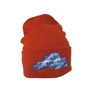 This beanie will keep you warm while showing off your love for the big lake. Super stretchy knit One size fits most Embroidered in our Washburn, Wisconsin sewing studio Materials: 60% recycled polyester/40% acrylic